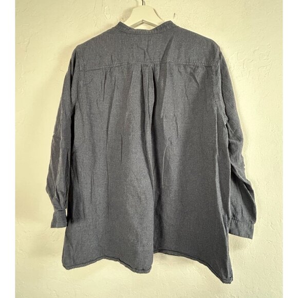 Uniqlo Womens Gray Cotton Long Sleeve Henley Shirt Large Pullover Band Collar - Picture 2 of 8
